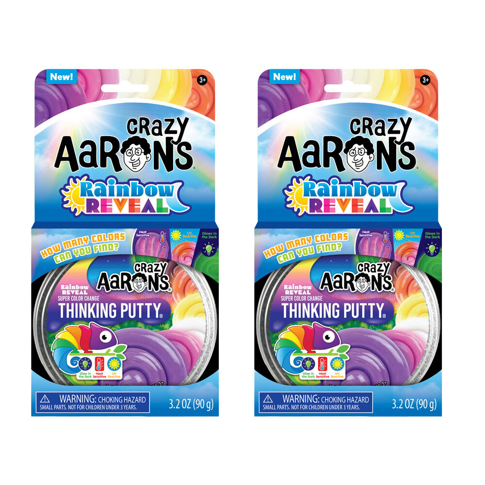 Crazy Aarons Hypercolour Rainbow Reveal Putty 4 Inch Tin Kid Sensory Toy 3y+ (2 Pack)