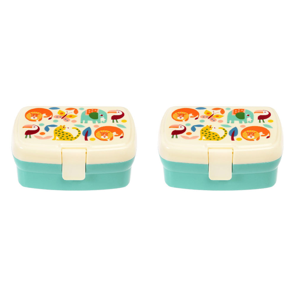 Rex London Kids/Children Plastic Lunch Box Rectangle 17x13cm Wild Wonders (2 Pack)