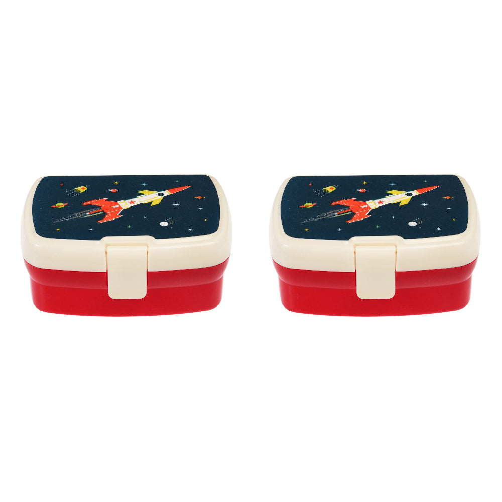 Rex London Kids/Children Plastic Food Lunch Box Rectangle 17x13cm Space Age (2 Pack)