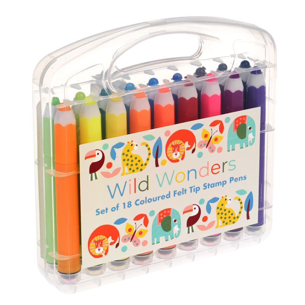 Rex London Felt Tip Stamp Pens Kids Marker Art/Craft Kit Wild Wonders (18 Pieces)