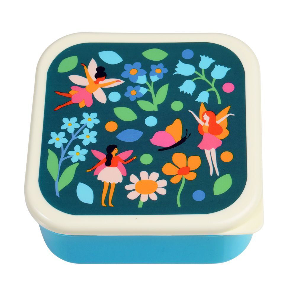 Rex London Kids Plastic Snack/Lunch Box Square Set Fairies In The Garden (3 Pieces)