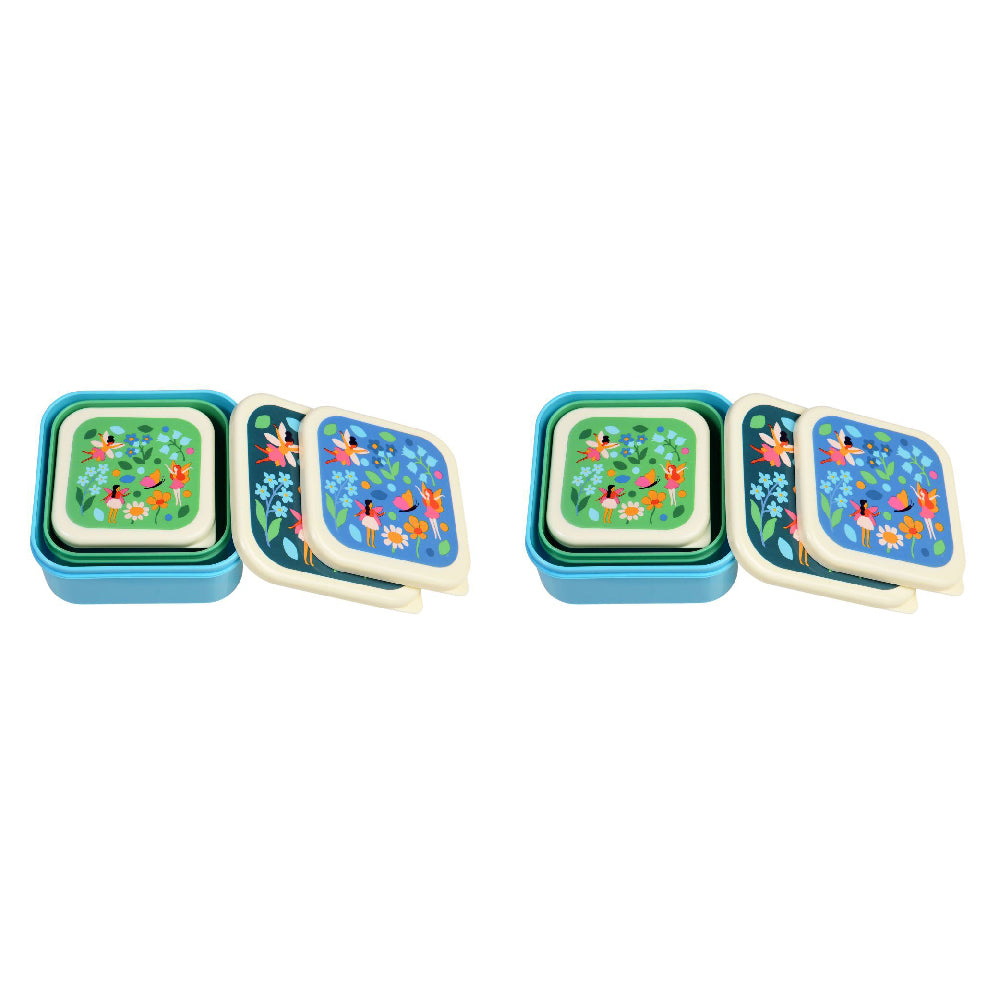 Rex London 3pc Rex London Kids Plastic Snack/Lunch Box Square Set Fairies In The Garden (2 Pack)