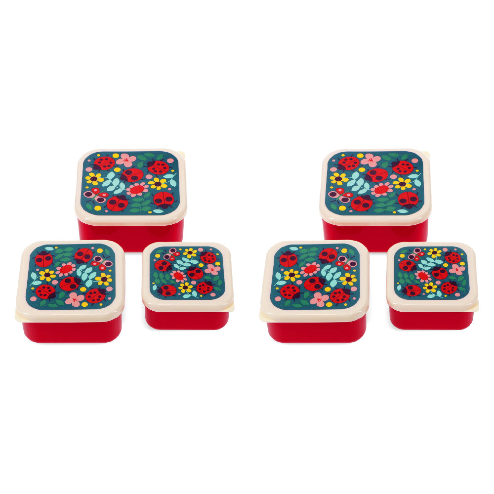 Rex London 3pc Rex London Kids Plastic Snack/Lunch Box Storage Square Set Ladybird (2 Pack)
