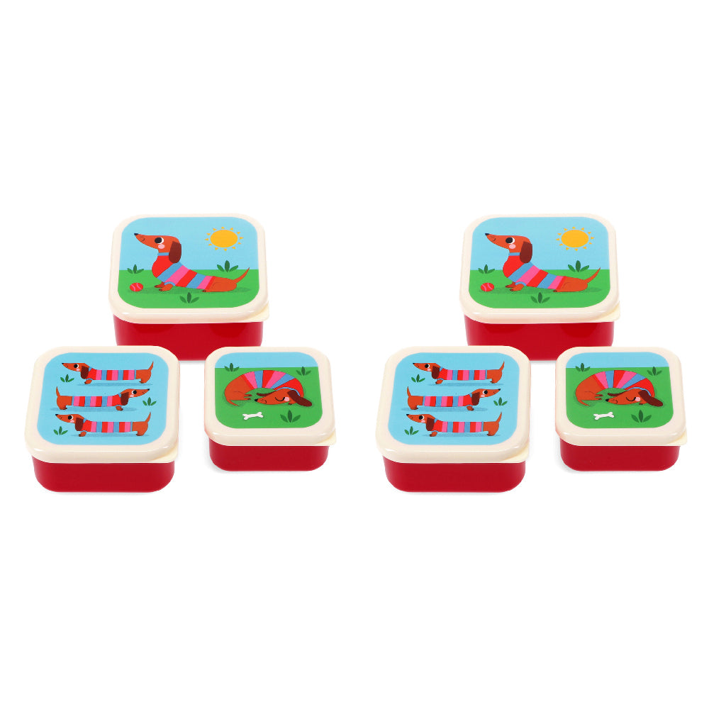 Rex London 3pc Rex London Kids Plastic Snack/Lunch Box Storage Square Set Sausage Dog (2 Pack)