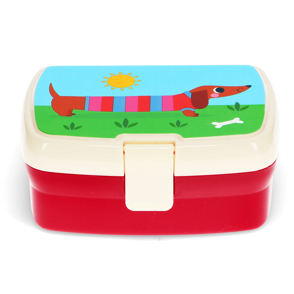 Rex London Kids/Children Plastic Lunch Box Rectangle 17x13cm Sausage Dog