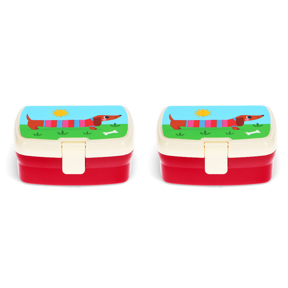 Rex London Kids/Children Plastic Lunch Box Rectangle 17x13cm Sausage Dog (2 Pack)
