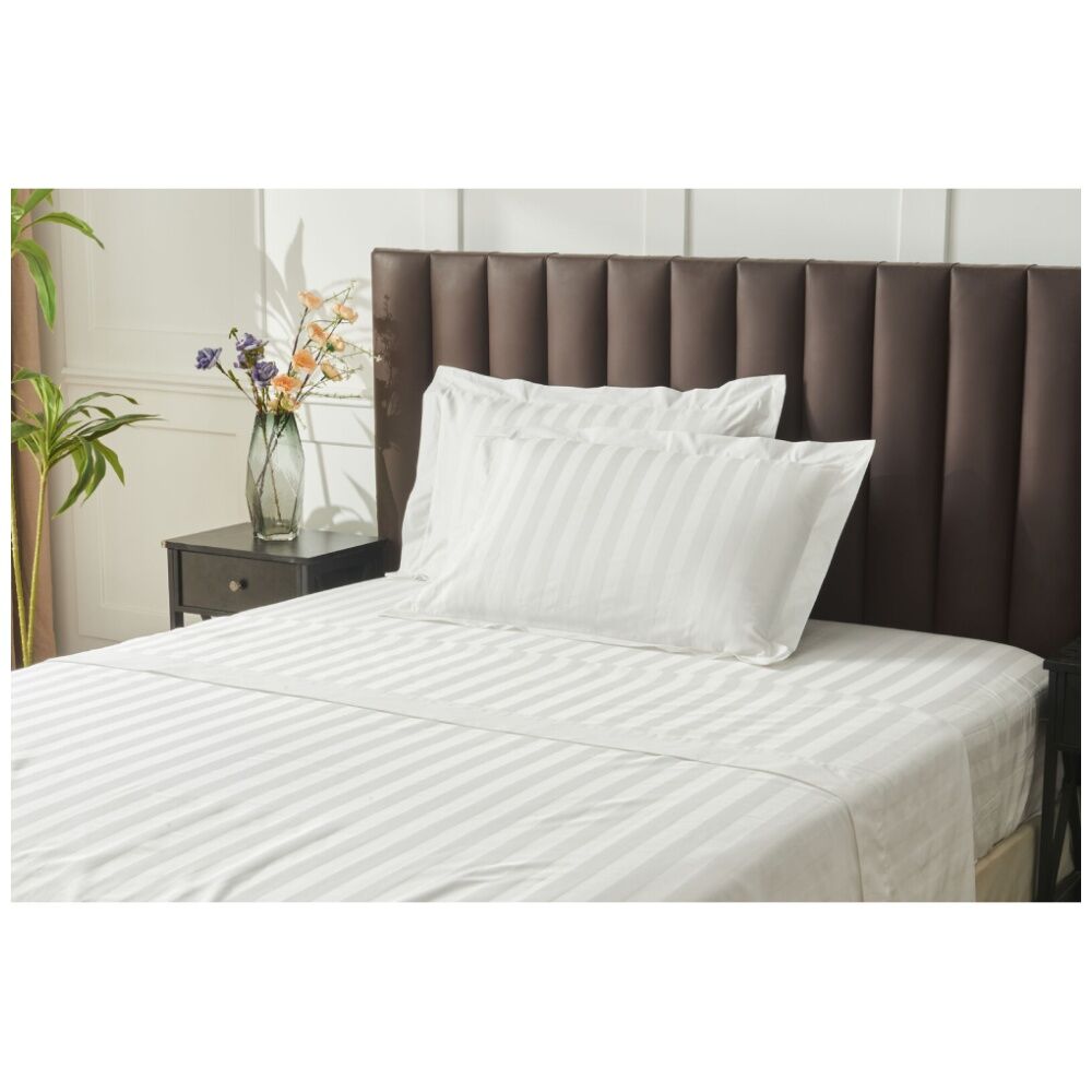 Grosvenor House 500TC Cotton Hotel Stripe Sheet Bed Set White — image 2