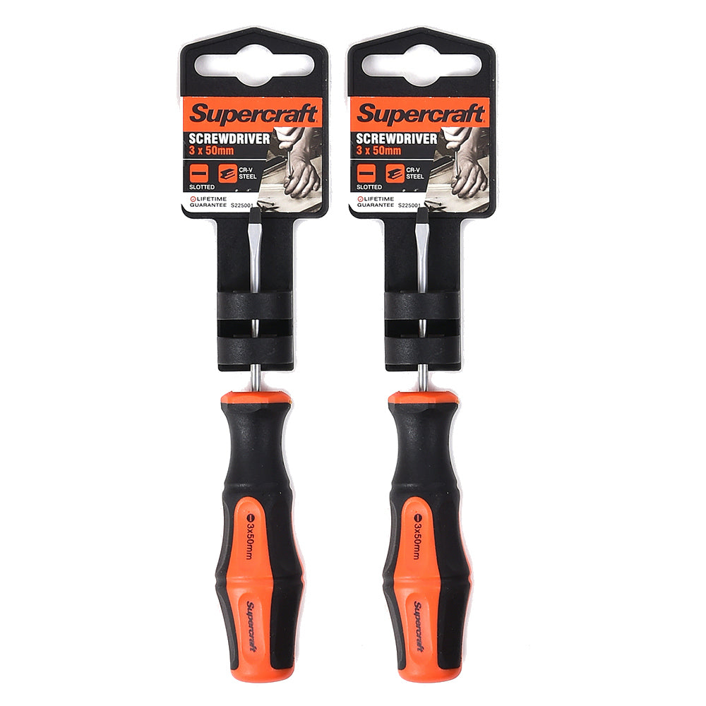 Supercraft CR-V Steel Precision Screwdriver Slotted/Flat Head 3x50mm DIY (2 Pack)