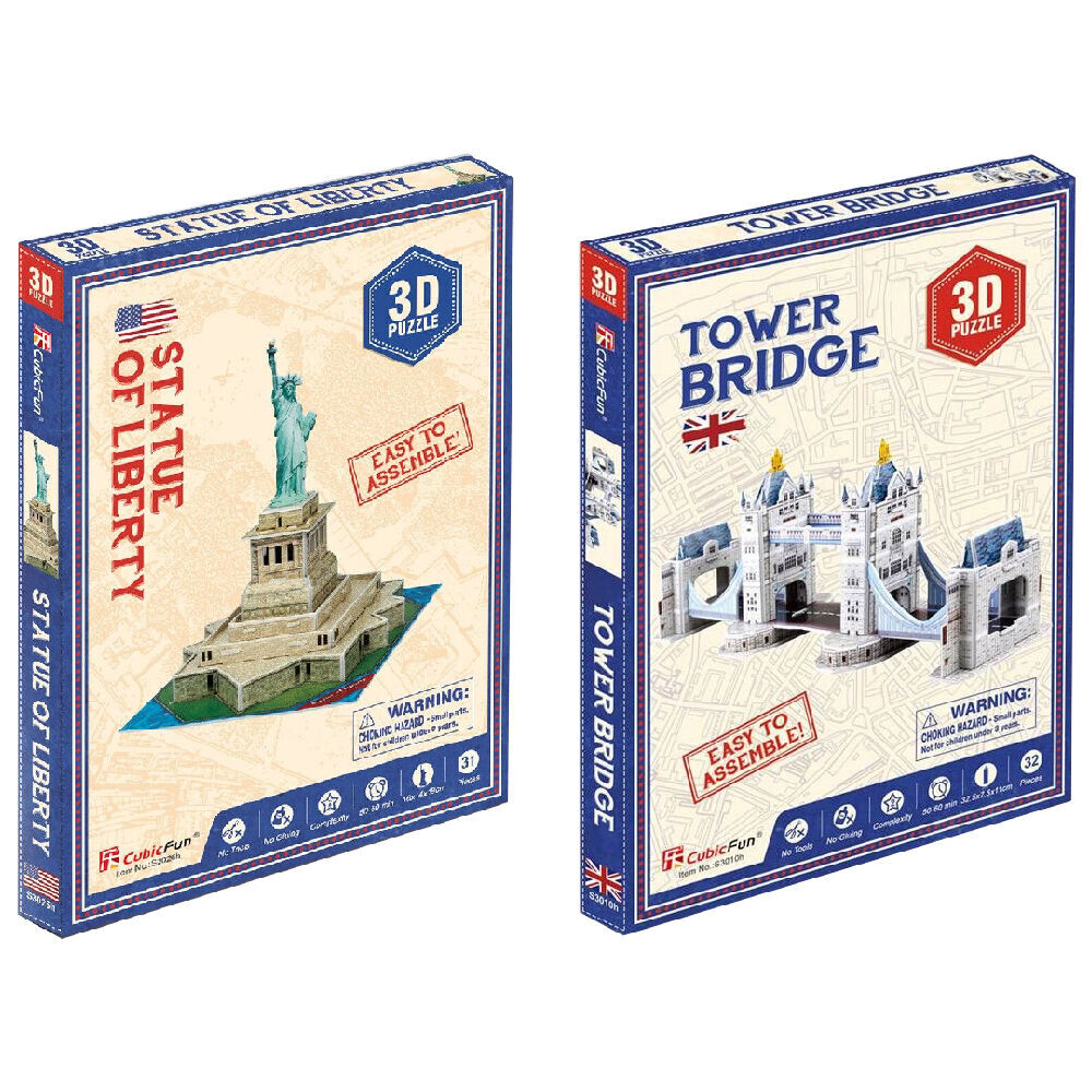 Cubic Fun Tower Bridge and Statue of Liberty Kids/Childrens 3D Puzzles 8y+ (2 Pieces)