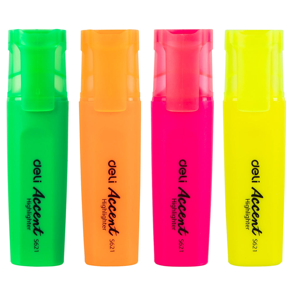 Deli Paper Highlighter 5mm Dry Fast Non Toxic Bullet Nib Assorted Colours (4 Pieces)