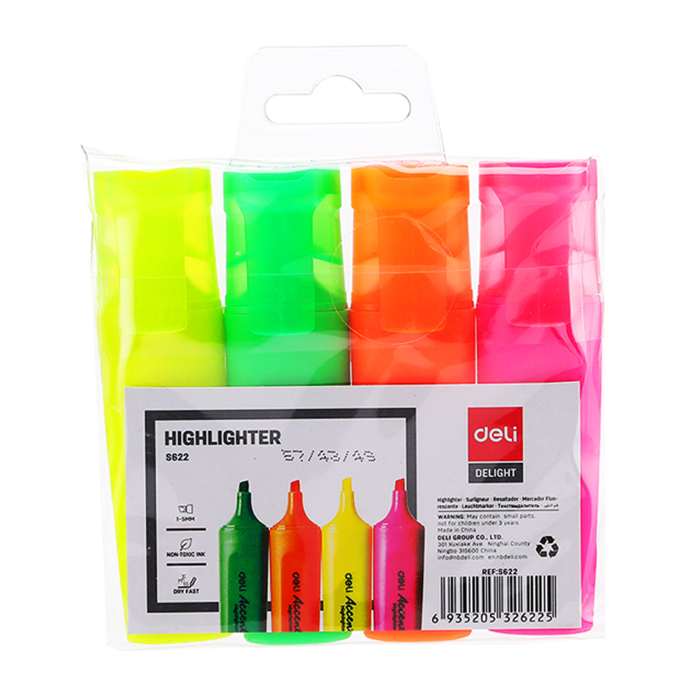 Deli Paper Highlighter 5mm Dry Fast Non Toxic Bullet Nib Assorted Colours (4 Pieces) — image 2