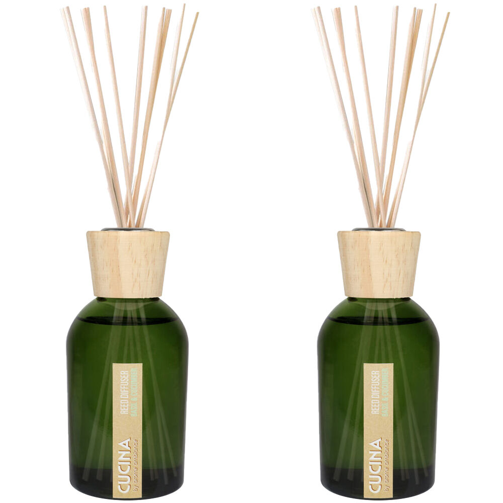 Arome Ambiance Cucuna Diffuser Basil & Cucumber Fragrance Oil w/8 Reed 200mL (2 Pack)