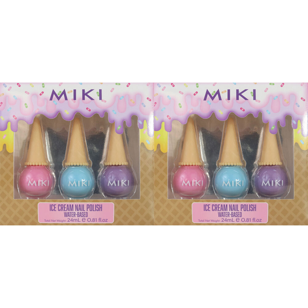 Miki 3pc Miki Water Based Ice Cream Nail Polish 5y+/8mL Multi Coloured (2 Pack)