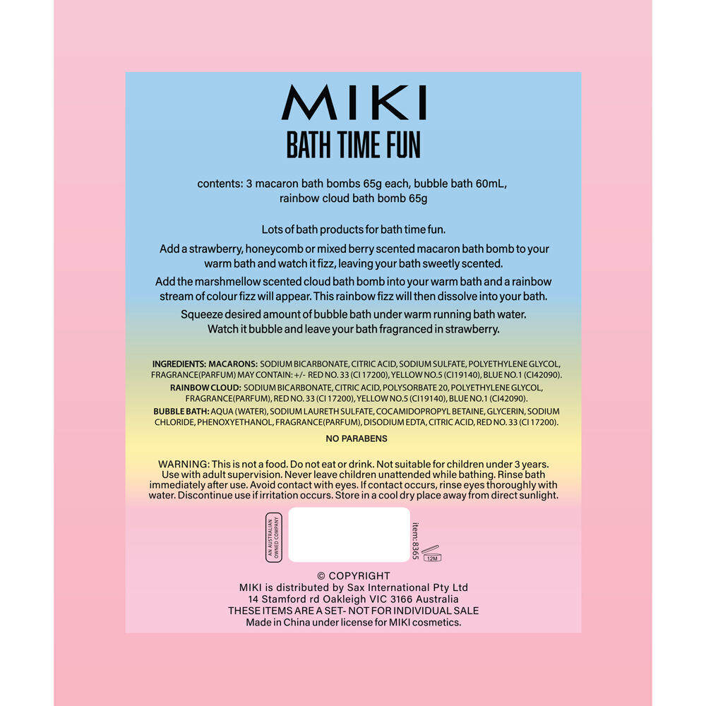 Miki 5pc Miki Kids Bath Time Fun Pack w/ 65g Bathbombs and 60mL Bubbles 3y+ (2 Pack) — image 3