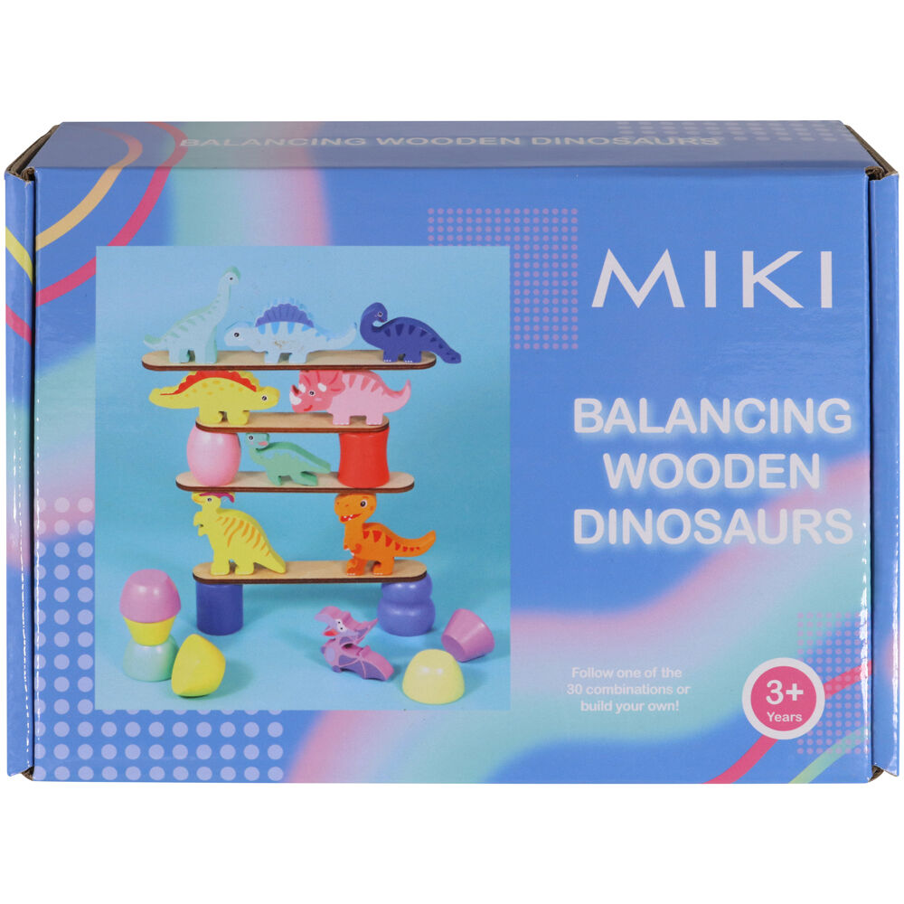 Miki 3y+ Multi Coloured Balancing Wooden Dinosaurs Kids Toy w/ 30 Designs
