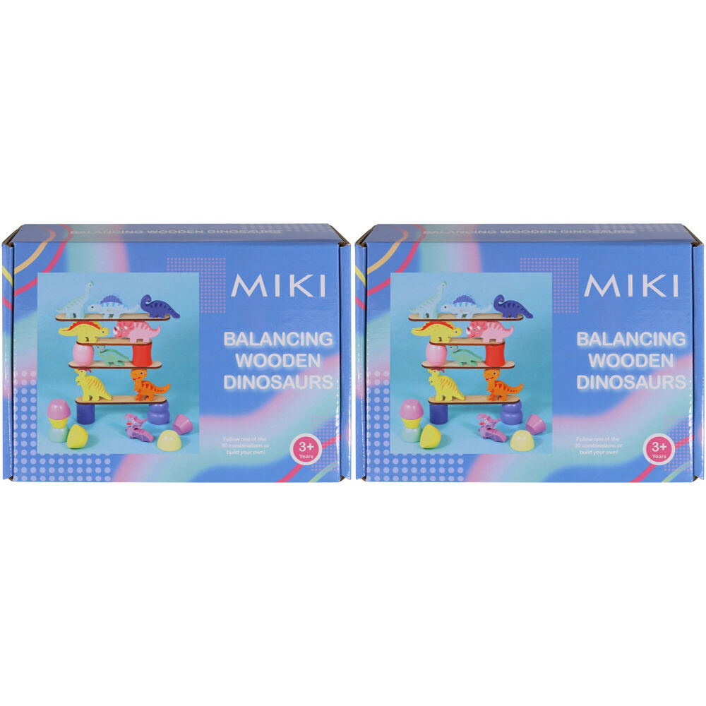 Miki Balancing Wooden Dinosaurs Kids Toy w/ 30 Designs 3y+ Multi Coloured (2 Pack)