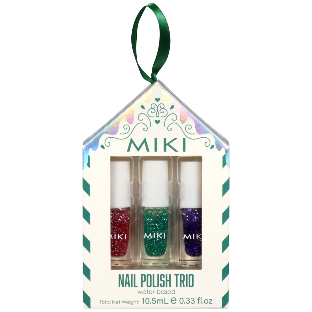 Miki 3.5ml Water-Based Red/Pink/Blue Nail Polish Trio Glitter Varnish Set (3 Pieces)