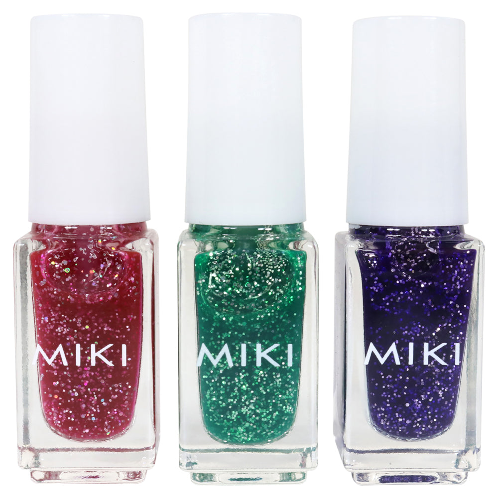 Miki 3.5ml Water-Based Red/Pink/Blue Nail Polish Trio Glitter Varnish Set (3 Pieces) — image 3