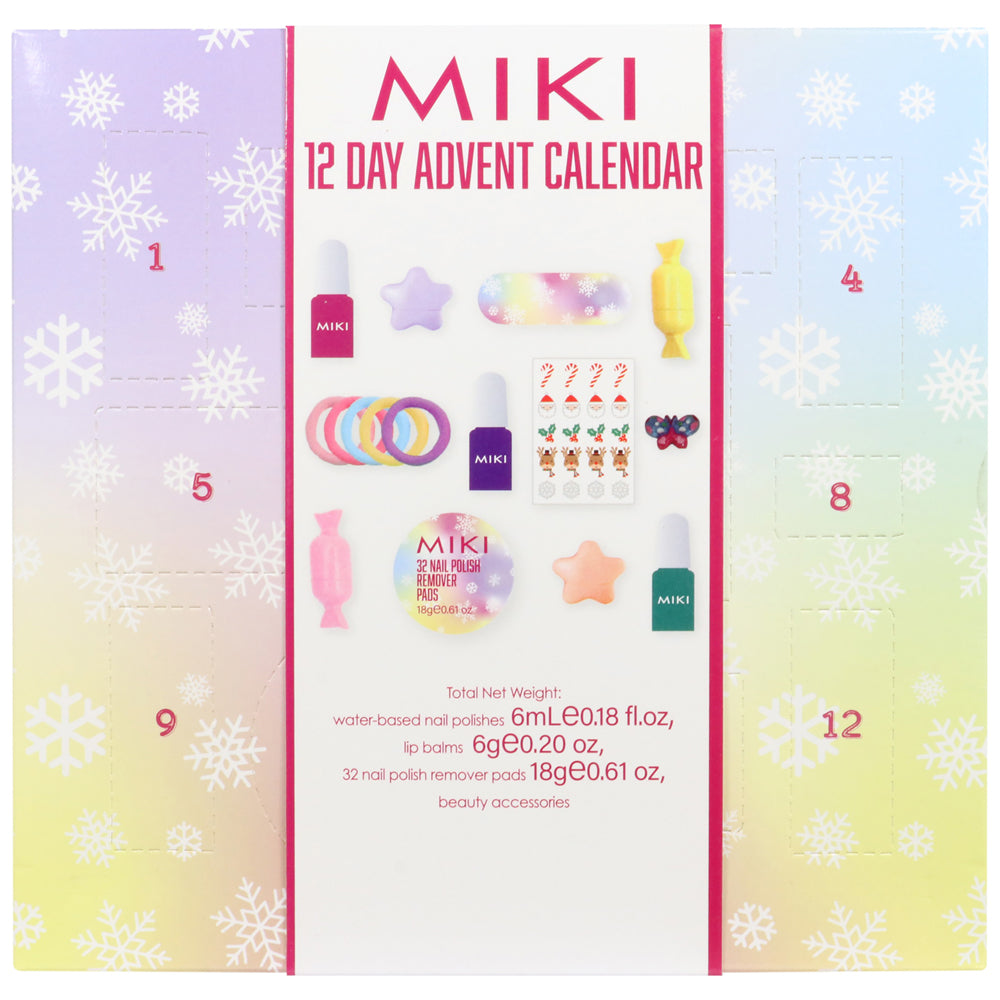 Miki 12 Day Advent Calendar Cosmetic/Makeup Nail Polish Beauty Accessory Set
