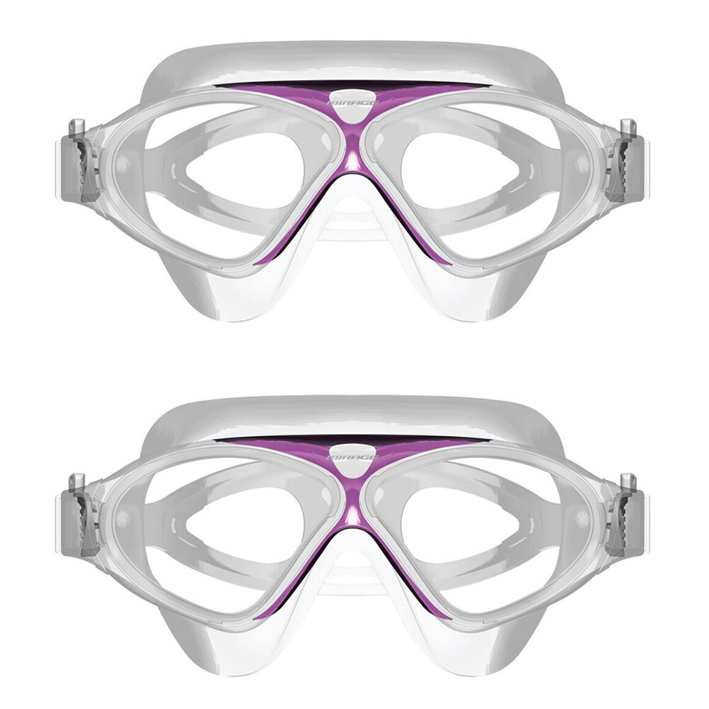 Mirage Adult Lethal Oversized Silicone Swimming Goggles Clear/Purple (2 Pack)