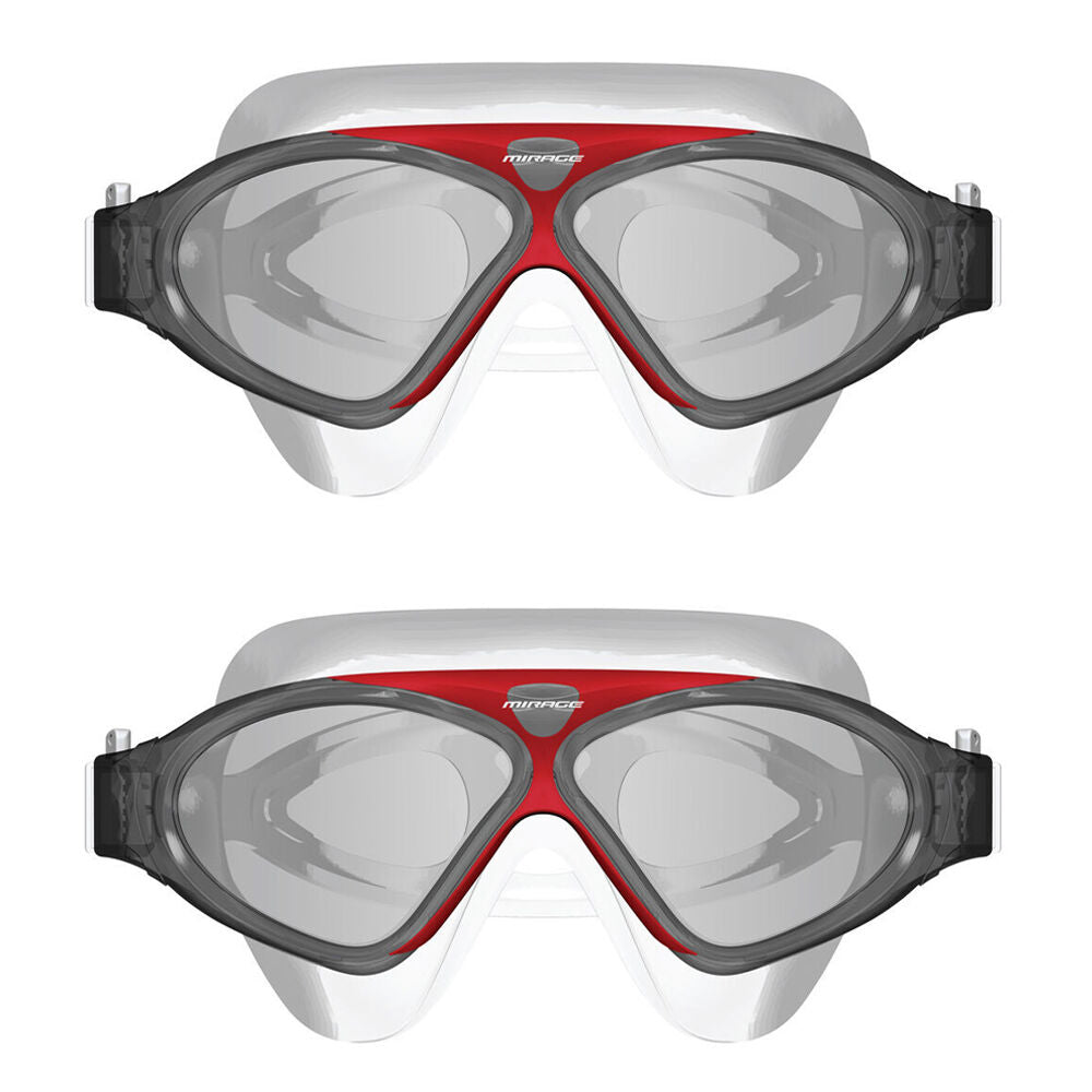Mirage Adult Lethal Oversized Silicone Swimming Goggles Smoke/Red (2 Pack)