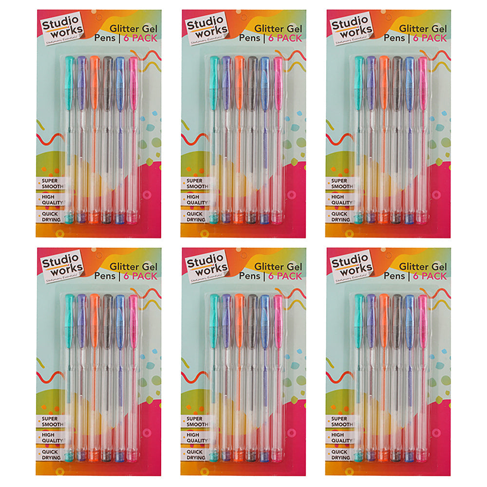 Studio Works 6pc Studio Works Super Smooth Quick Dry Glitter Gel Pens Assorted 21x11.6cm (6 Pack)