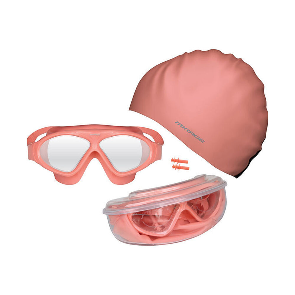 Mirage 2PK Bondi Ocean Goggles Swim Cap Ear Plugs Swimming Pack Oversized Coral — image 2
