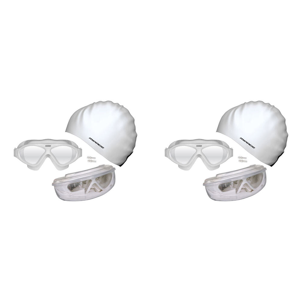 Mirage Bondi Ocean Goggles/Swim Cap/Ear Plugs Swimming Pack White (2 Pack)