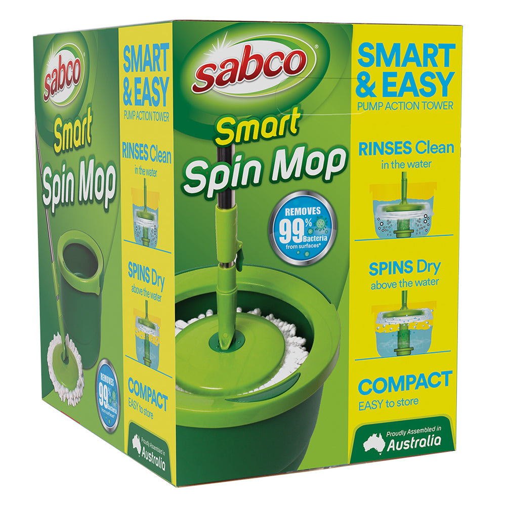 Sabco Smart Compact 130cm Spin Mop w/ Bucket Floor/Surface Cleaner Set Green — image 4