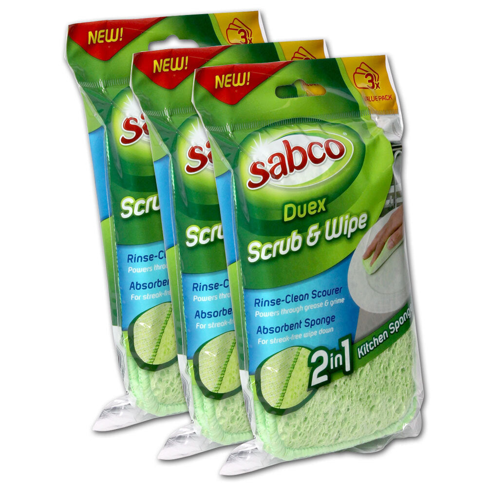 Sabco 2-in-1 Green Duex 15cm Scrub/Wipe Kitchen Dish Washing Sponge Cleaner (9 Pieces)