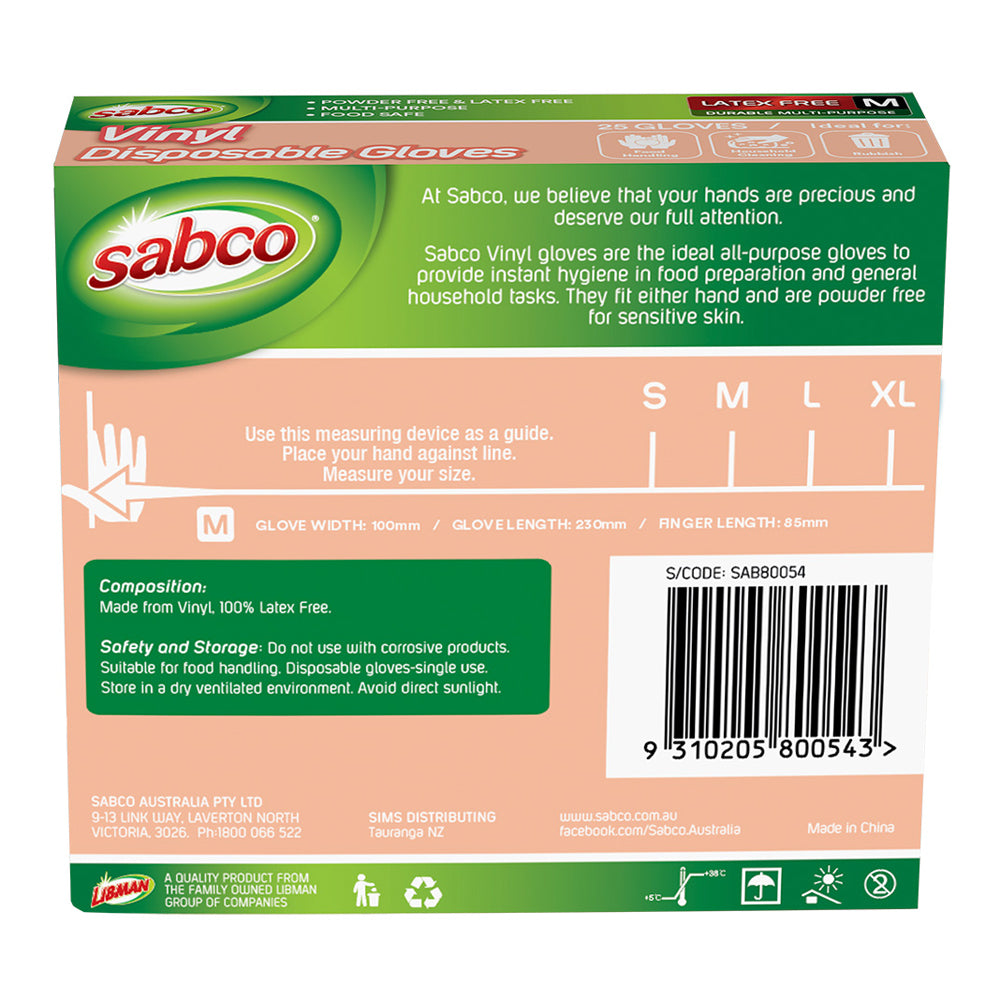 Sabco 23cm Disposable Vinyl Gloves Large - Medium (25 Pieces) — image 2