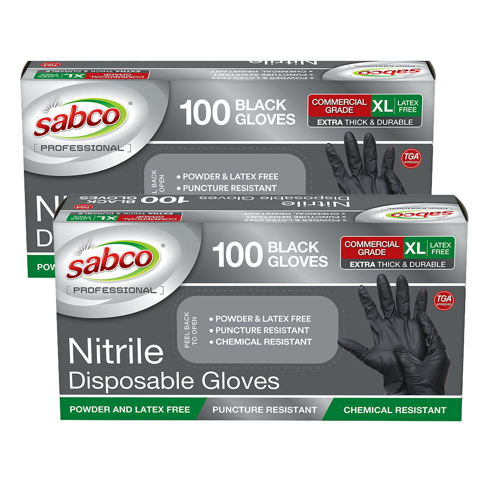 Sabco Professional Disposable Nitrile Gloves Black XL (200 Pieces)