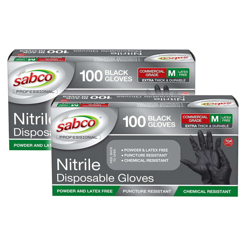 Sabco Professional Nitrite Medium Commercial Grade Disposable Gloves Black (200 Pack)