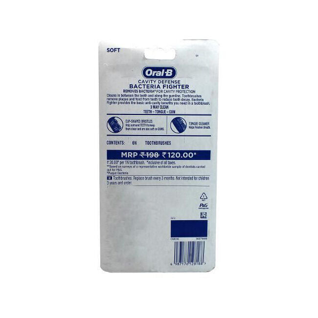 Oral B 6pc Oral B Bacteria Soft Standard Toothbrush Teeth Cleaning Dental Care (6 Pack) — image 3