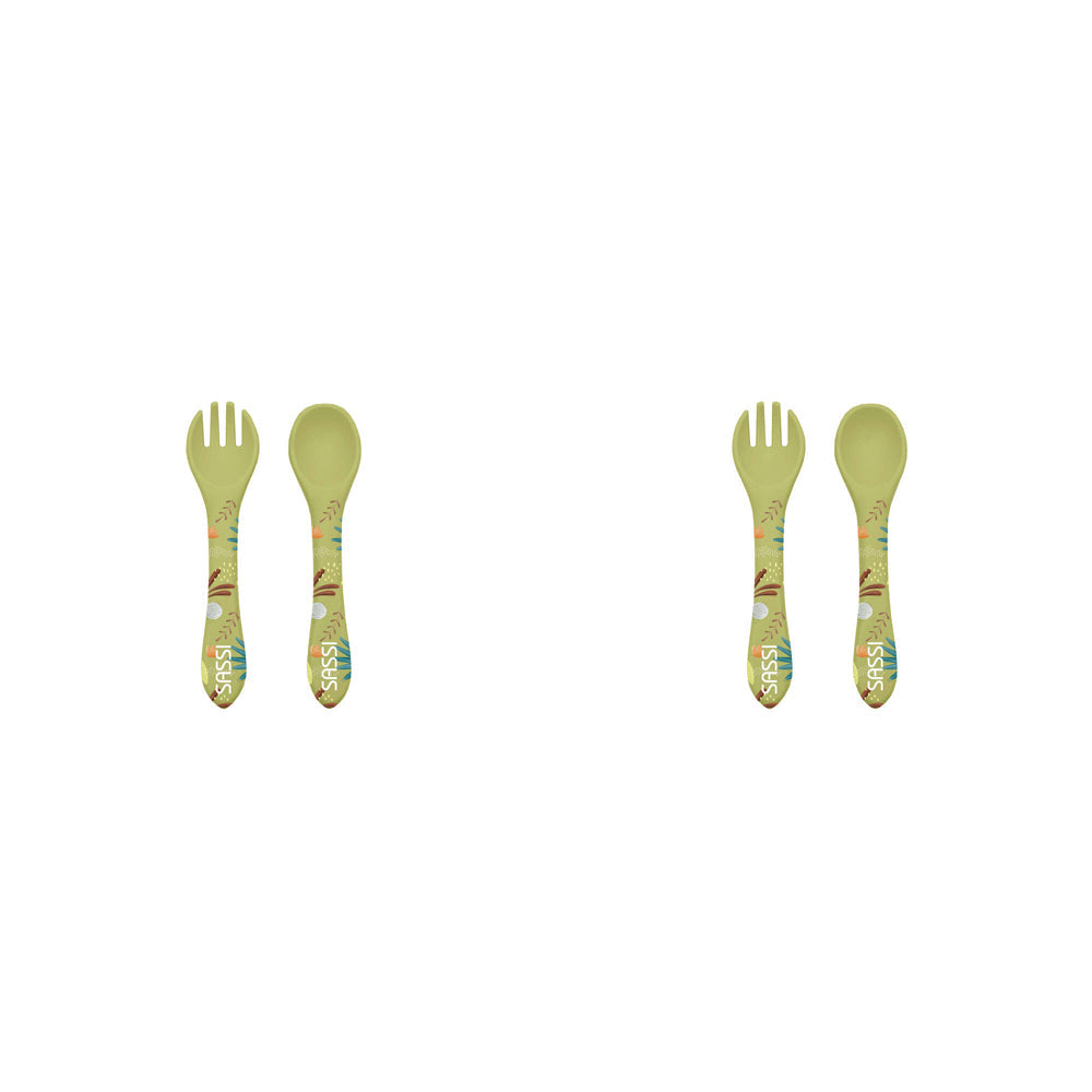 Sassi Silicone Cutlery Set Cracky the Dinosaur Baby/Childrens Tableware 6m+ (2 Pack)