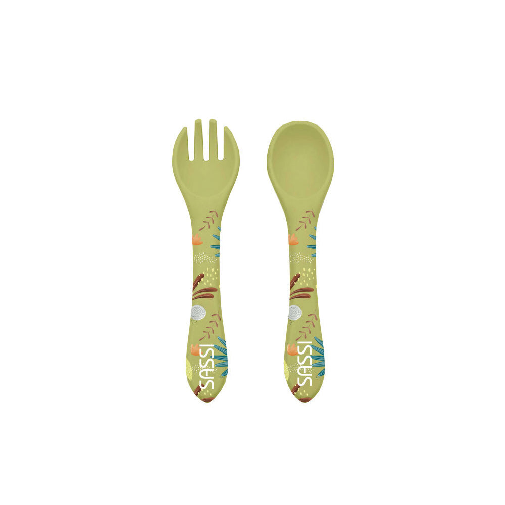 Sassi Silicone Cutlery Set Cracky the Dinosaur Baby/Childrens Tableware 6m+ (2 Pack) — image 2