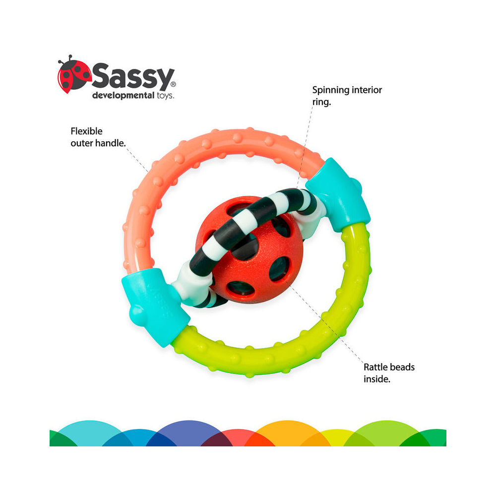 Sassy Baby Spin & Chew Ring Rattle Baby Teething Interactve Fun Play Toy 3m+ — image 2