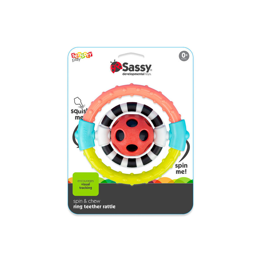 Sassy Baby Spin & Chew Ring Rattle Baby Teething Interactve Fun Play Toy 3m+ — image 4
