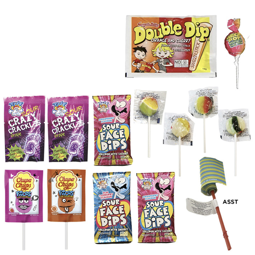 Lots of Lolly Pops Variety/Assorted Hard Candy & Confectionery Showbag (4 Pack)