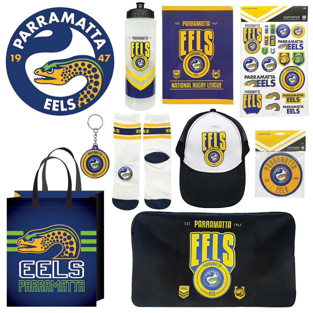 NRL Parramatta Eels Showbag 24 w/ Duffle Bag/Cap/Drink Bottle/Notebook/Socks — image 2