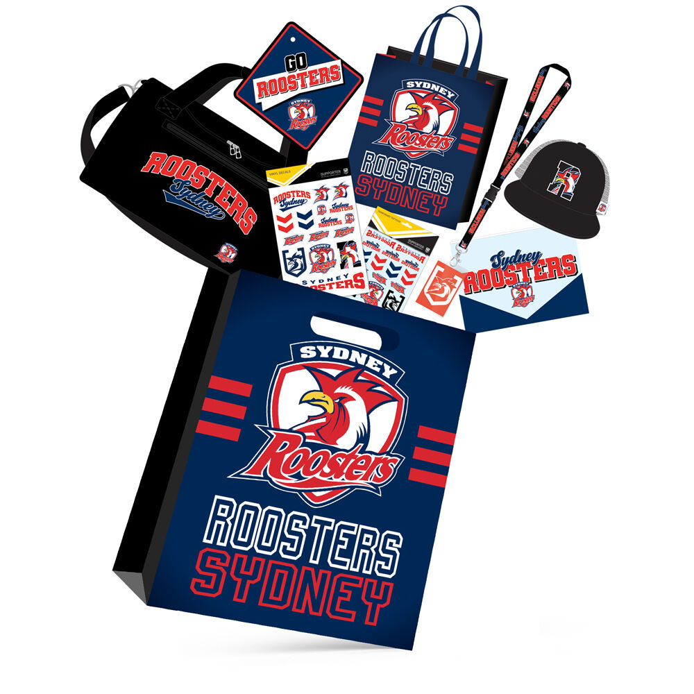 NRL Sydney Roosters Showbag 23 w/ Duffle Bag/Cap/Drink Bottle/Notebook/Socks