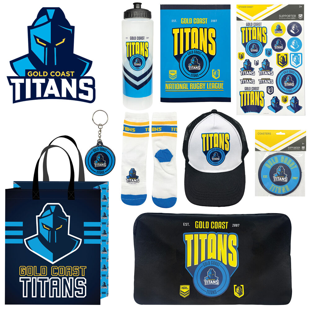 NRL Gold Coast Titans Showbag 24 w/ Duffle Bag/Cap/Drink Bottle/Notebook/Socks — image 2