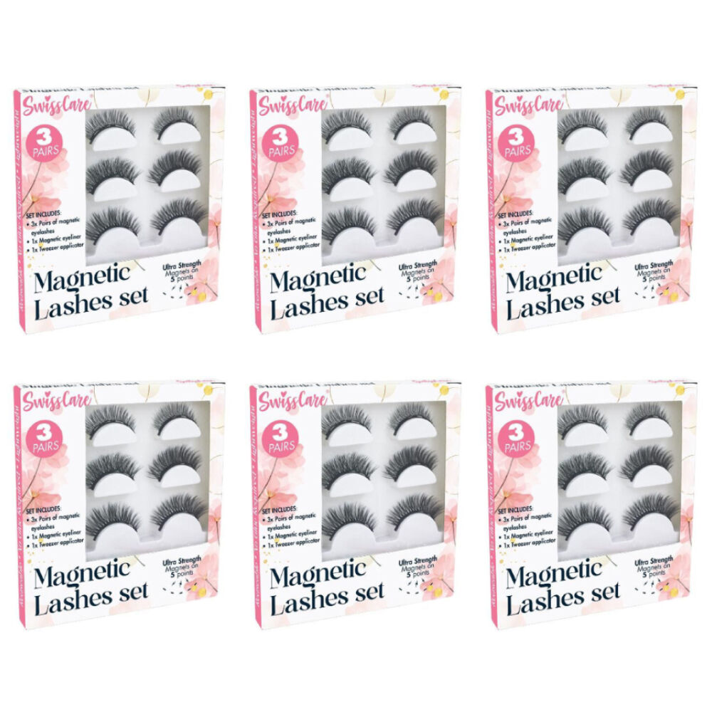 Swisscare 3 Pairs of SwissCare Magnetic Eyelashes w/ Eyeliner & Tweezer Set Reusable (6 Pack)