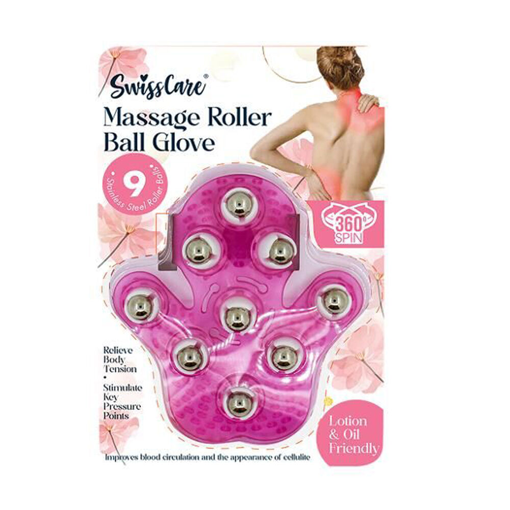 Swisscare Lotion & Oil Friendly Pink Massage Roller Ball Glove 360 Spin