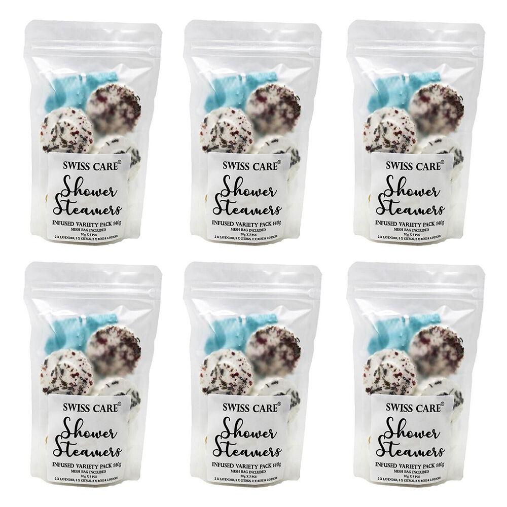 Swisscare Shower Steamers Infused Variety Pack w/ Mesh Bag 140g Assorted (6 Pack)