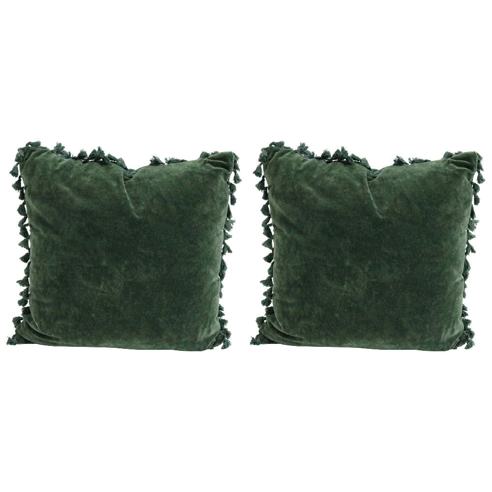 LVD Velvet Tassels Cushion Pillow Sofa/Couch Home Decor 50x50cm Square Moss (2 Pack)