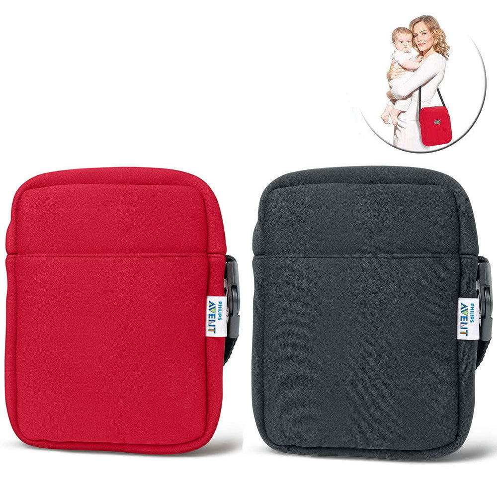 Avent Neoprene ThermaBag Warmer Baby Bottle Insulated/Thermo Bag Black/Red (2 Pieces)