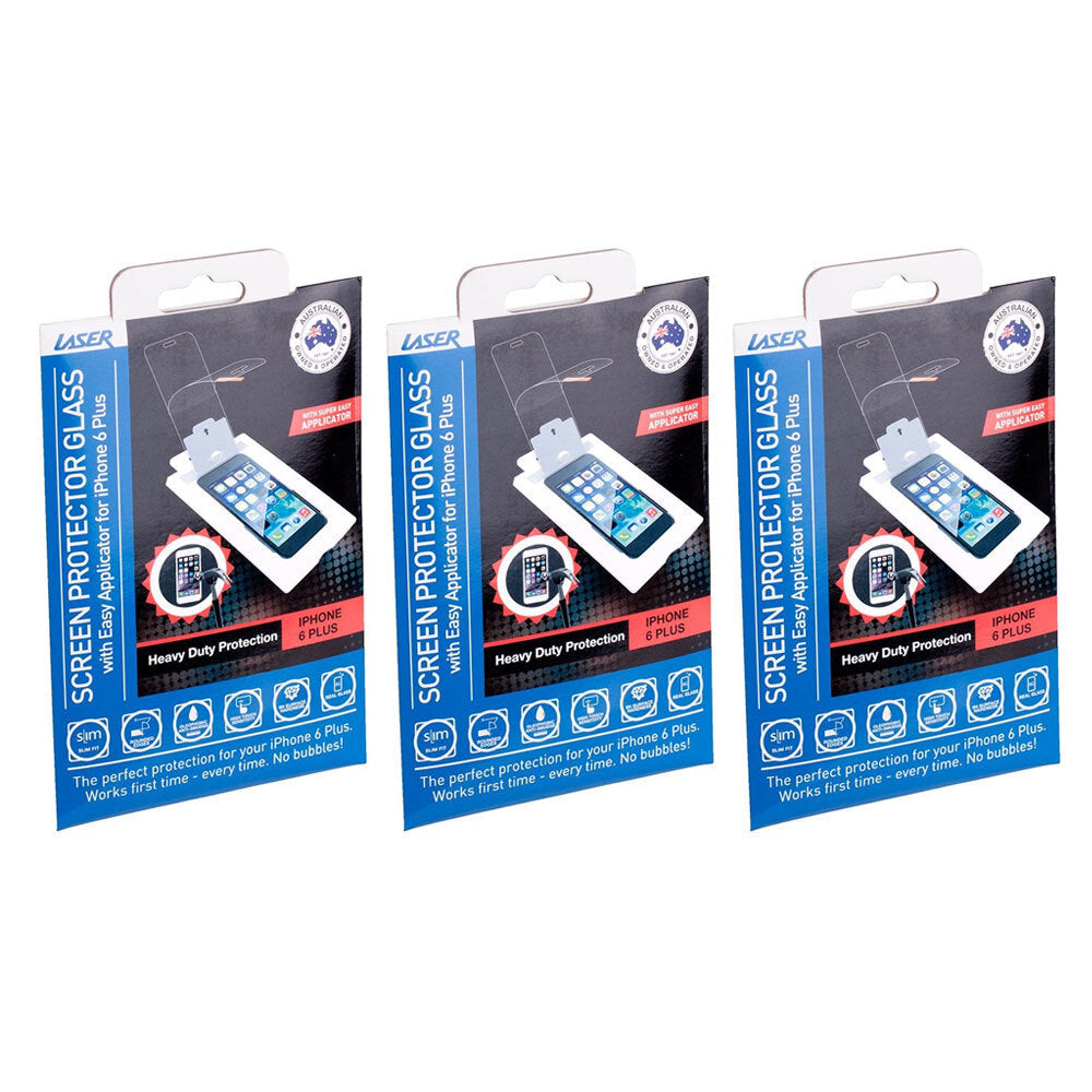 Laser Tempered Glass Screen Protector w/Applicator for Apple iPhone 6+/7 Plus (3 Pack)