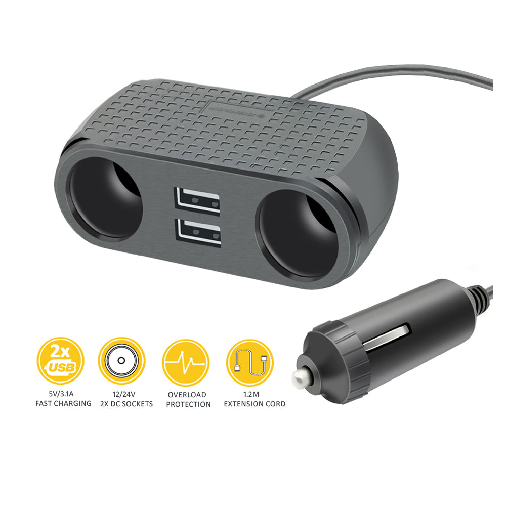 Sansai Phone/GPS/Tablets Car Charger 2xUSB 2xDC Socket Cigarette Lighter Adapter — image 2