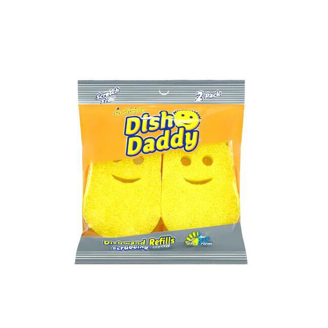 Dish Daddy Scrubbing Head Sponge Cleaner Refill Replacement Yellow (2 Pieces)